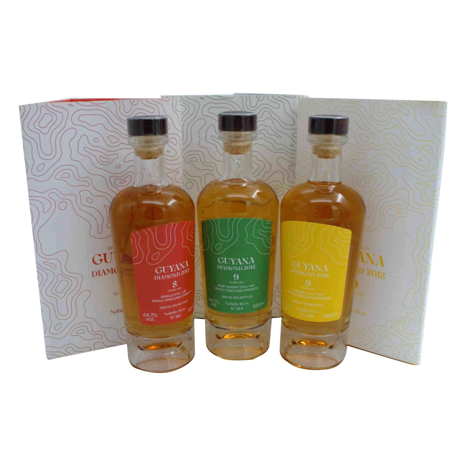Nobilis Guyana Diamond Rum Set 65,63% Vol. 3 x 0,5l mit Geschenkbox