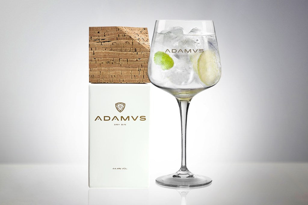 Adamus Gin Tonic mit Limettenscheibe und Minzblatt im Ballonglas