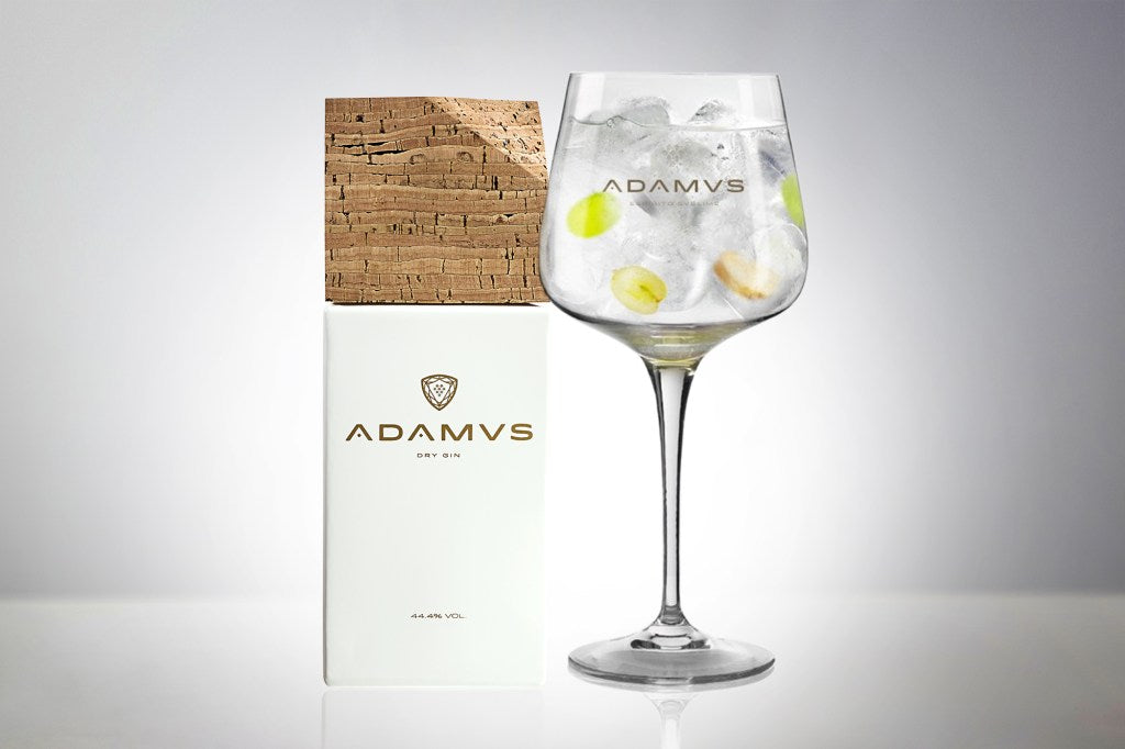 Adamus Gin Tonic mit Weintraubenscheiben und Ingwer im Ballonglas